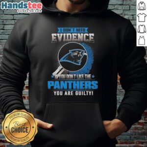 Awesome hoodie featuring 'I Don't Need Evidence' quote for Carolina Panthers fans, perfect for game day and casual wear.