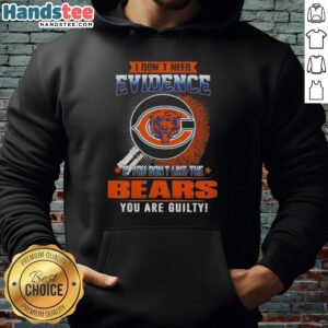 Awesome hoodie featuring 'I Don't Need Evidence' slogan for Chicago Bears fans, perfect for showing team pride.