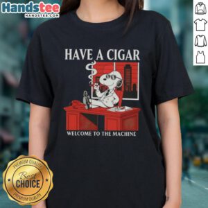 Awesome Peanuts Snoopy Have A Cigar tee for ladies, featuring a playful design perfect for fans of the Peanuts comic.