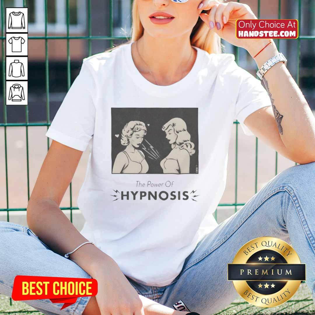 Two girls wearing 'The Power of Hypnosis' ladies tee, showcasing stylish design and confidence in casual fashion.