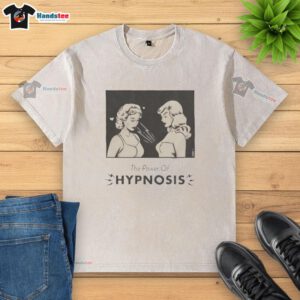 Alt Text: Two girls wearing a washed t-shirt with 'The Power of Hypnosis' design, showcasing playful friendship and creativity.