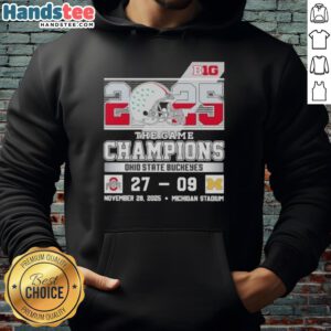 Ohio State Buckeyes fans celebrate wearing a Cute Big Ten The Game Champions hoodie at Michigan Stadium.