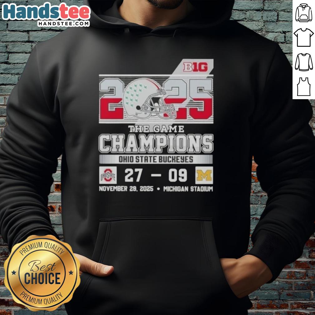 Ohio State Buckeyes fans celebrate wearing a Cute Big Ten The Game Champions hoodie at Michigan Stadium.