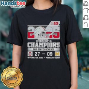 Cute Big Ten The Game champions Ohio State Buckeyes women's tee celebrating victory at Michigan Stadium.