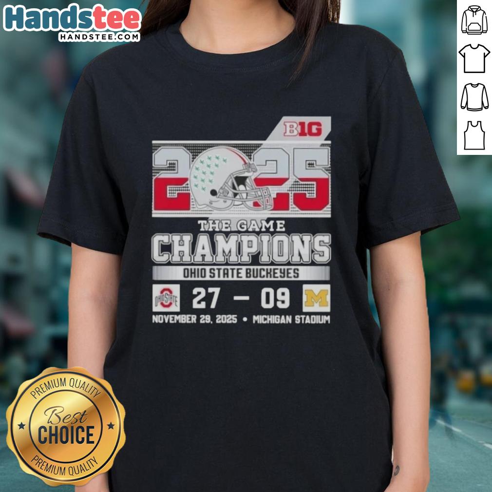 Cute Big Ten The Game champions Ohio State Buckeyes women's tee celebrating victory at Michigan Stadium.