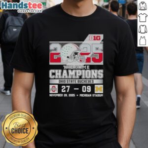 Ohio State Buckeyes champions T-shirt celebrating their victory over Michigan at Big Ten The Game, featuring vibrant graphics.