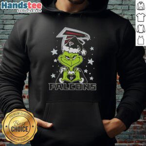 Alt Text: Cute Grinch love Atlanta Falcons football hoodie for Christmas, perfect holiday apparel for fans.
