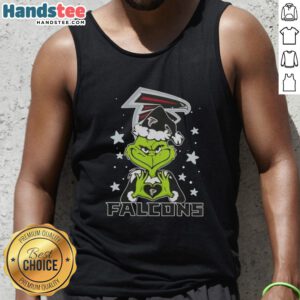 Cute Grinch love tank top featuring Atlanta Falcons football design for a merry Christmas celebration.