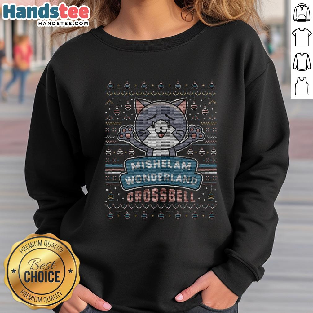 Alt Text: Cute Mishelam Wonderland ugly sweater sweatshirt featuring colorful graphics and a cozy design for winter fashion.