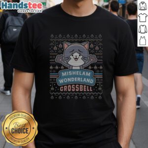 Alt Text: Cute Mishelam Wonderland ugly sweater t-shirt featuring a whimsical design perfect for festive occasions.