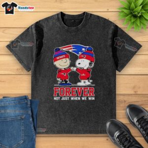 Alt Text: Cute New England Patriots Charlie Brown and Snoopy Forever t-shirt, perfect for fans celebrating every game day.