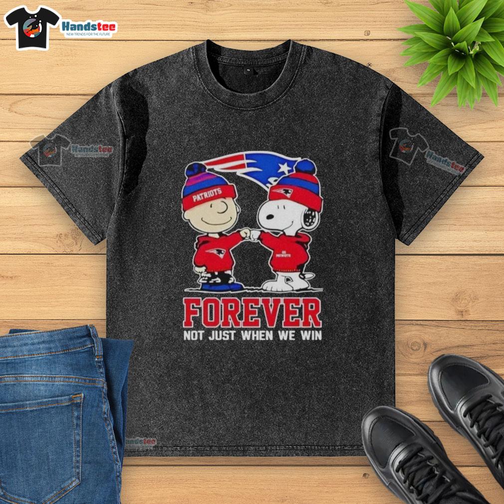 Alt Text: Cute New England Patriots Charlie Brown and Snoopy Forever t-shirt, perfect for fans celebrating every game day.