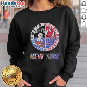 Alt Text: Cute New Jersey Devils, Brooklyn Nets, and New York Islanders mashup logo sweatshirt design for sports fans.