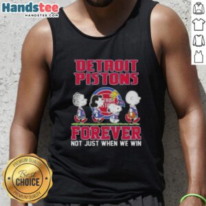 Alt Text: Cute Peanuts Snoopy and Friends tank top featuring Detroit Pistons Forever design, perfect for fans and casual wear.
