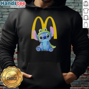 Adorable Stitch cosplay featuring a crocodile design, paired with a McDonald's hoodie for a fun and quirky look.