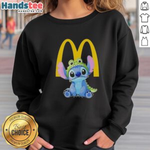 Adorable Stitch cosplay featuring a crocodile design with a McDonald's sweatshirt, perfect for fans and collectors.