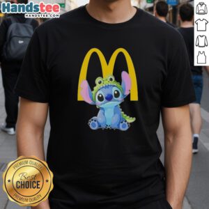 Adorable Stitch cosplay crocodile t-shirt featuring McDonald's design, perfect for fans and collectors of unique apparel.