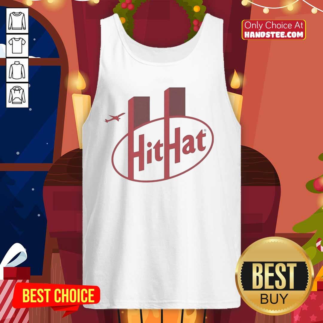 Funny KitKat Hit Hat Twin Towers Incident 9/11 meme tank top featuring a humorous graphic design.