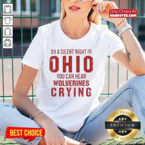 Funny Ohio State Buckeyes ladies tee featuring a playful design about Michigan Wolverines fans crying.