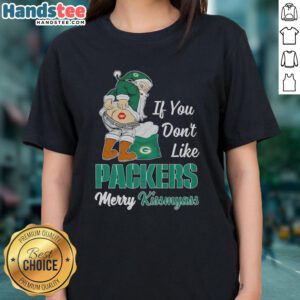 Alt Text: Funny Christmas tee featuring Santa Claus and a humorous message for Green Bay Packers fans. Perfect for holiday cheer!
