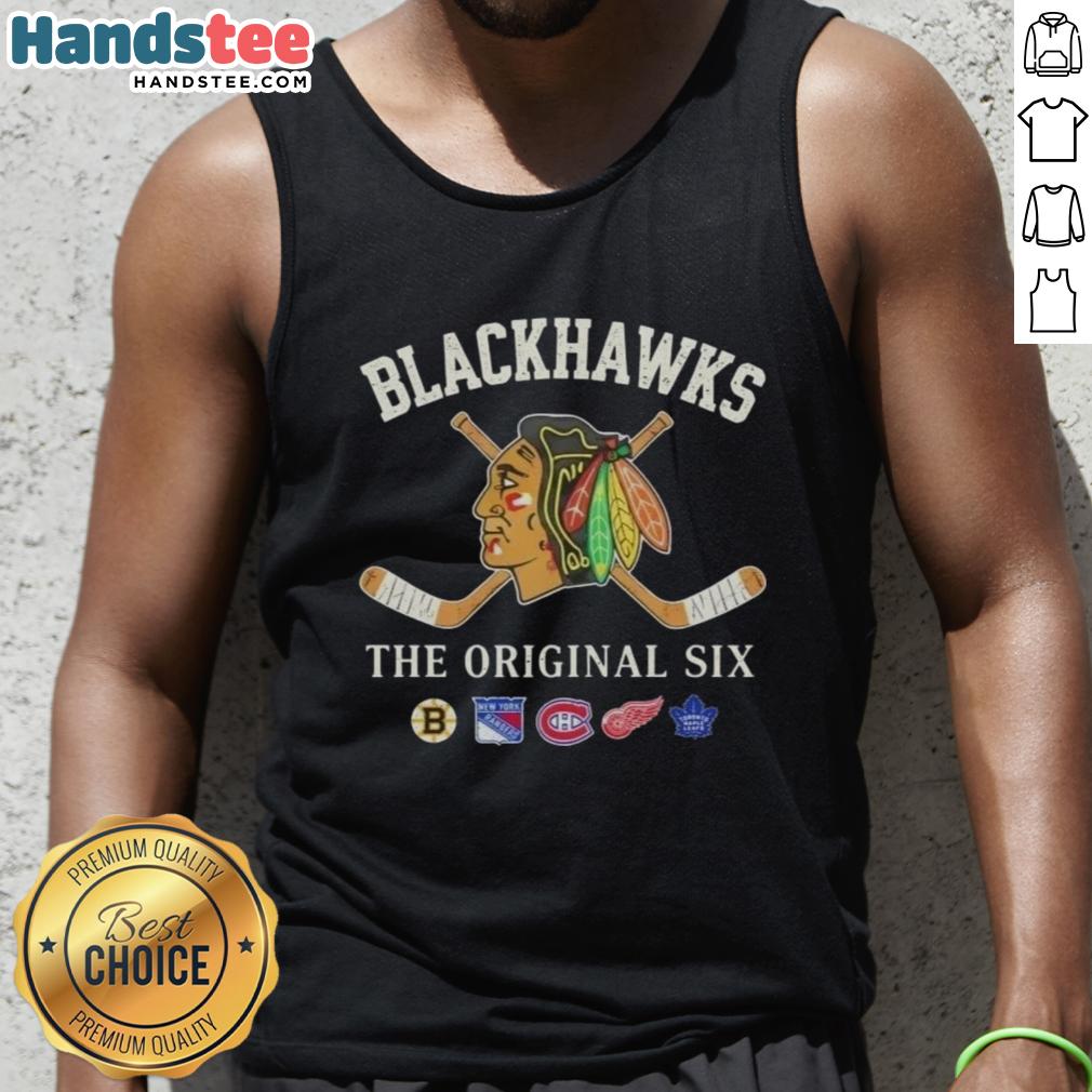 Alt Text: Stylish Good Chicago Blackhawks Original Six combined tank top featuring team colors and logo for hockey fans.