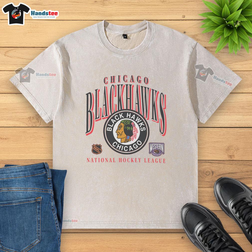 Vintage Chicago Blackhawks Crease Washed T-Shirt featuring classic logo and distressed design for retro style fans.