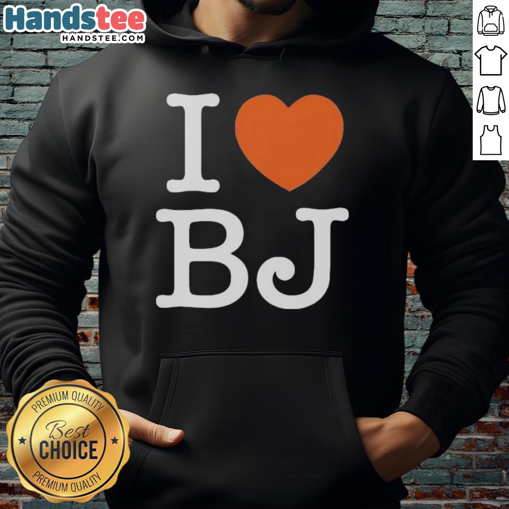 Good I Love BJ Chicago Bears hoodie in navy blue, featuring the team's logo and stylish design for fans.