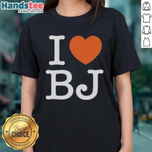 Good I Love BJ Chicago Bears Ladies Tee in navy blue, perfect for female fans showing team spirit and style.