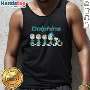 Miami Dolphins X Peanuts Snoopy and Friends Abbey Road tank top featuring vibrant characters in a fun design.