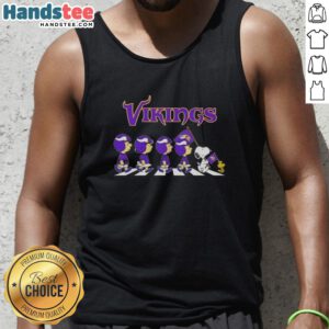 Good Minnesota Vikings X Peanuts Snoopy and Friends Abbey Road tank top featuring iconic characters in a fun design.