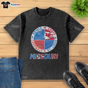Good Missouri T-shirt featuring Kansas City Chiefs, Royals, St. Louis Cardinals, and Blues logos in a washed design.