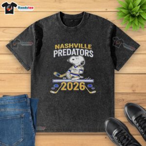 Good Nashville Predators Hockey Snoopy Peanuts 2026 washed t-shirt featuring a fun graphic design for fans.