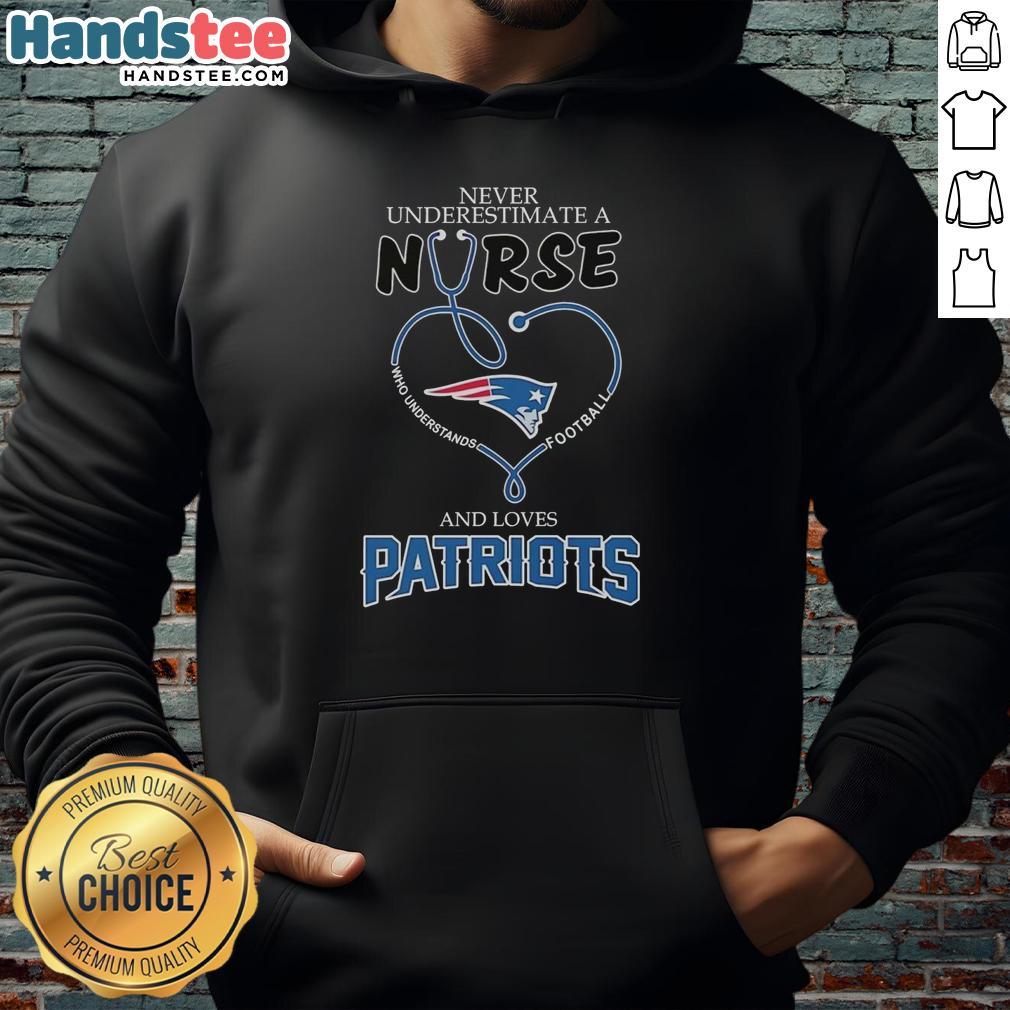 Alt Text: Nurse in a New England Patriots hoodie, showcasing love for football and dedication to healthcare.