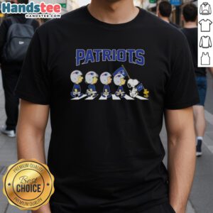 Alt Text: Good New England Patriots X Peanuts Snoopy and Friends Abbey Road T-Shirt featuring Snoopy and friends crossing the street.