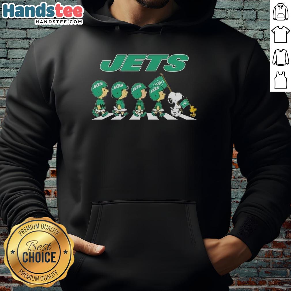 Alt Text: Good New York Jets X Peanuts Snoopy and Friends Abbey Road Hoodie featuring iconic characters on a stylish design.