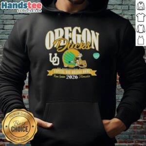 Good Oregon Ducks College Football Playoff 2026 Orange Bowl hoodie featuring team colors and logo for fans.