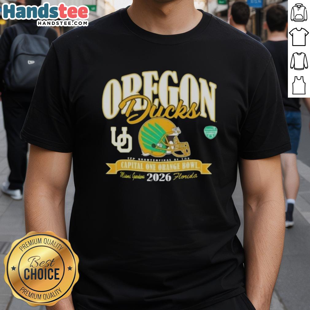 Good Oregon Ducks College Football Playoff 2026 Orange Bowl T-Shirt featuring vibrant team colors and logo design.