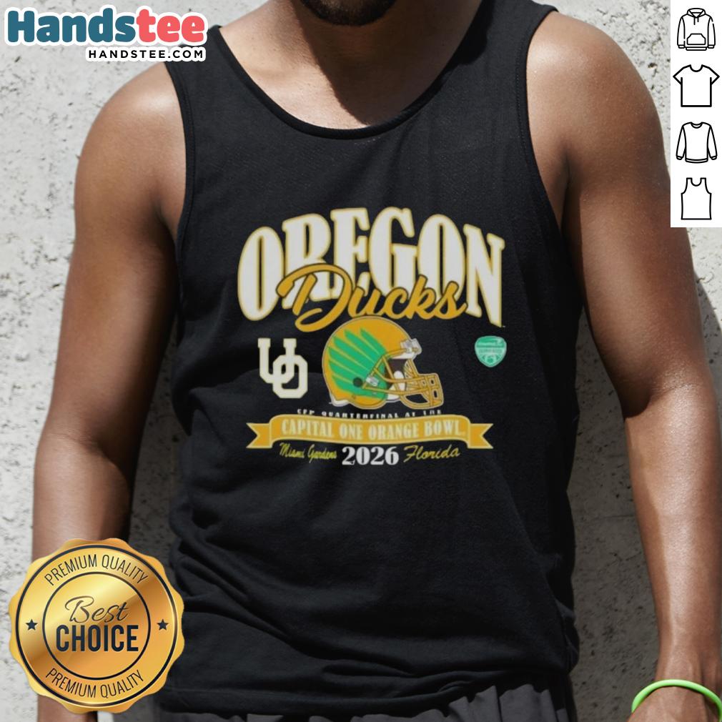 Good Oregon Ducks College Football Playoff 2026 Orange Bowl tank top featuring team colors and logo, perfect for fans.