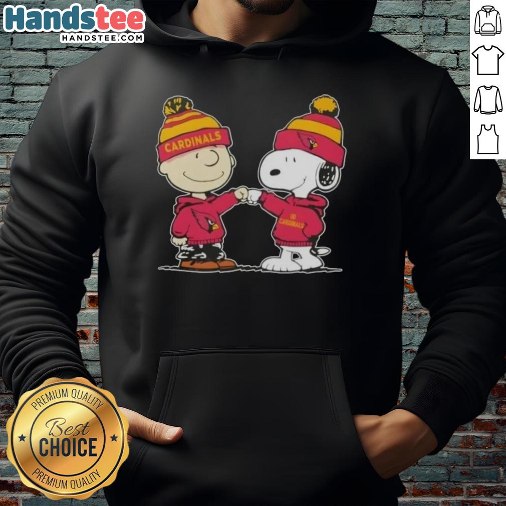 Good Peanuts Charlie Brown fist bump with Snoopy in Arizona Cardinals football hoodie, showcasing team spirit and friendship.