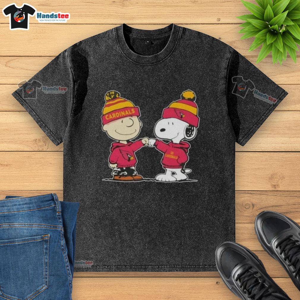 Good Peanuts Charlie Brown fist bump with Snoopy, featuring Arizona Cardinals logo on a washed football t-shirt.