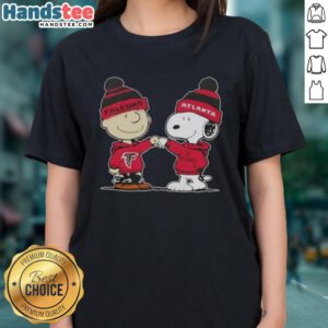 Good Peanuts Charlie Brown fist bump with Snoopy in Atlanta Falcons football ladies tee design.