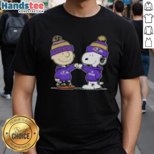 Good Peanuts Charlie Brown fist bump with Snoopy on a Baltimore Ravens football t-shirt design.