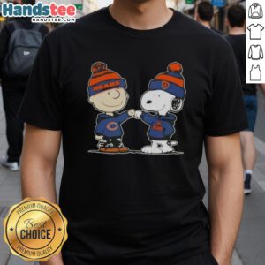 Good Peanuts Charlie Brown and Snoopy fist bump on Chicago Bears football T-shirt, perfect for fans of both!