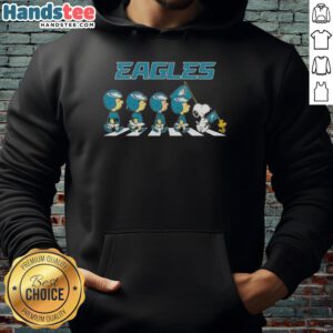 Good Philadelphia Eagles X Peanuts Snoopy and Friends Abbey Road Hoodie featuring iconic characters in team colors.