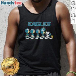 Good Philadelphia Eagles X Peanuts Snoopy and Friends Abbey Road tank top featuring iconic characters in a fun design.