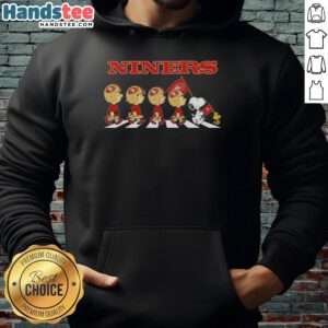 Good San Francisco 49ers X Peanuts Snoopy and Friends Abbey Road hoodie featuring iconic characters in vibrant design.