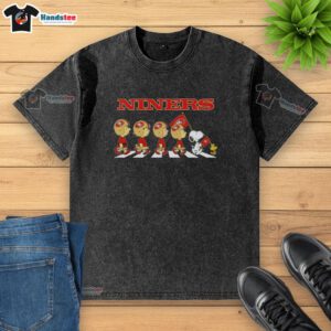 Good San Francisco 49ers X Peanuts Snoopy and Friends Abbey Road washed t-shirt featuring iconic characters in a fun design.