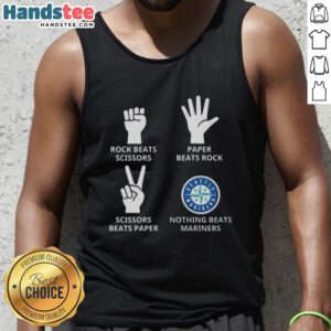 Good Seattle Mariners tank top featuring 'Nothing Beats Rock, Paper, Scissors' graphic design for fans.