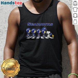 Good Seattle Seahawks X Peanuts Snoopy and Friends Abbey Road tank top featuring iconic characters in a fun design.
