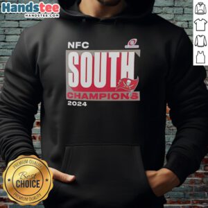 Alt Text: 2024 Tampa Bay Buccaneers NFC South Champions hoodie, featuring team colors and logo, perfect for fans and collectors.